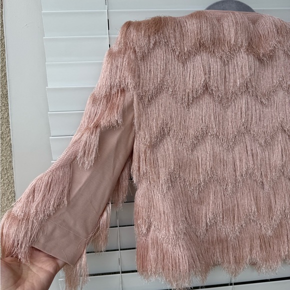 BCBG MAXAZRIA Women's Pink Jaxon Crochet Fringe Cropped Jacket Blazer Shaggy XS - Picture 11 of 15
